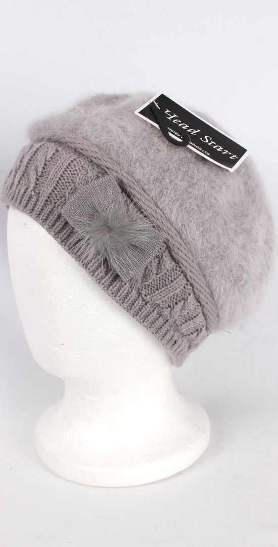Headstart angora beanie thermal lined w knitted band and bow grey Style:HS/4398 image 0
